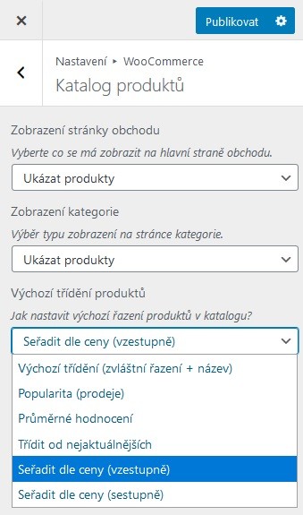 woocommerce řazení produktů