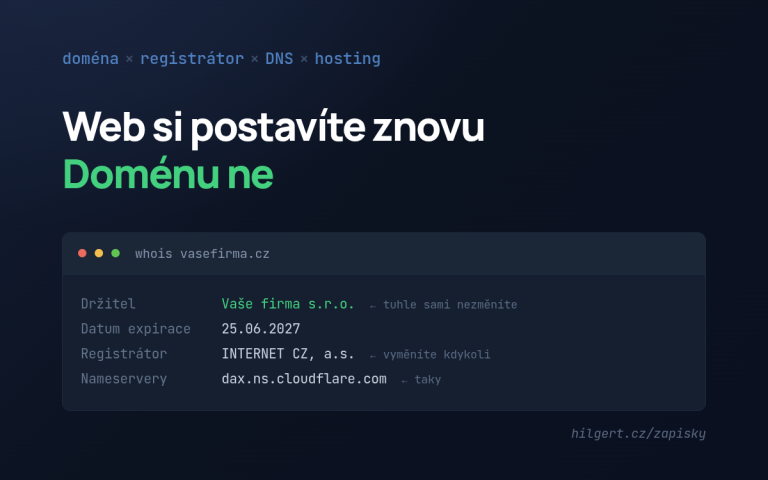 Výpis whois: řádek Držitel zvýrazněný jako jediná položka, kterou sami nezměníte