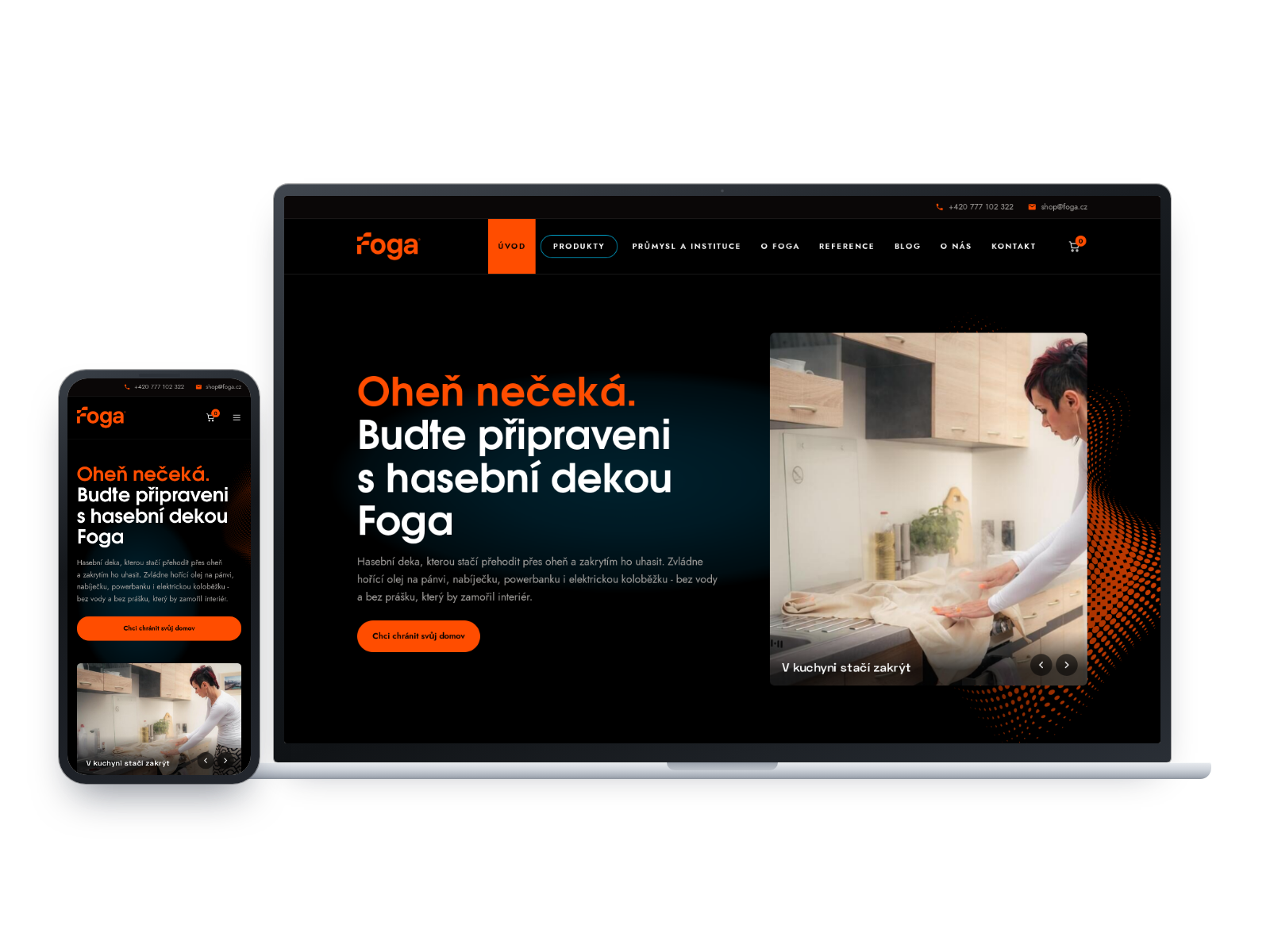 Foga website with an e-shop on a laptop and a mobile phone