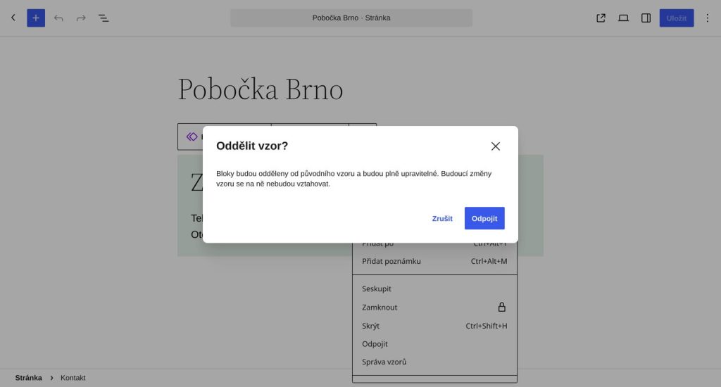 Potvrzovací dialog Oddělit vzor při odpojení synchronizovaného vzoru